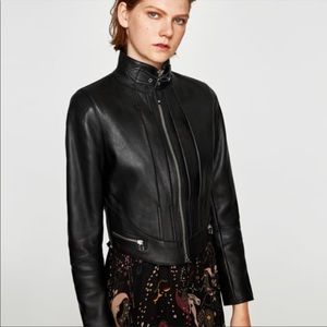 Zara cropped leather bomber biker jacket 😍
